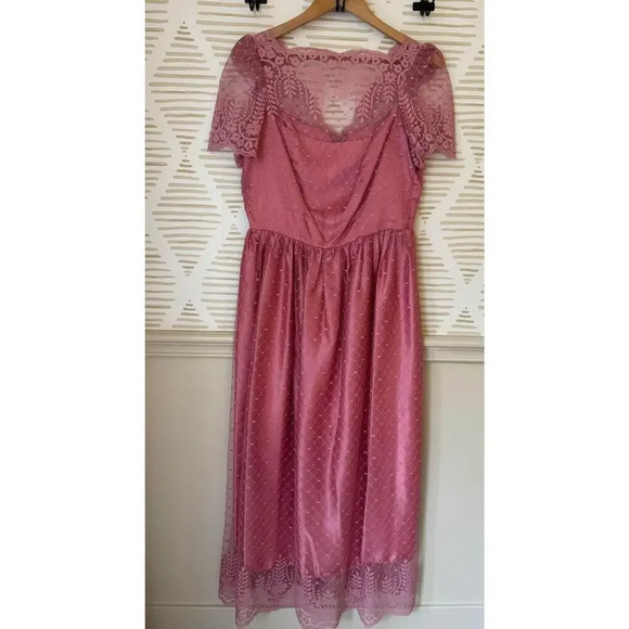 unknown Dresses & Skirts - Vintage 70s 80s Women’s Size 13/14 Mauve Pink Lace Satin Dress